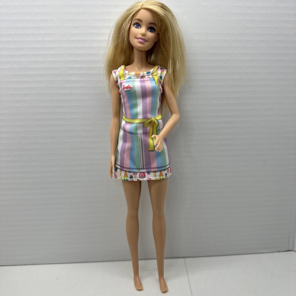2015 Mattel Barbie Ice Cream‎ Shop Career 11.5" Blonde Doll Toy With Dress